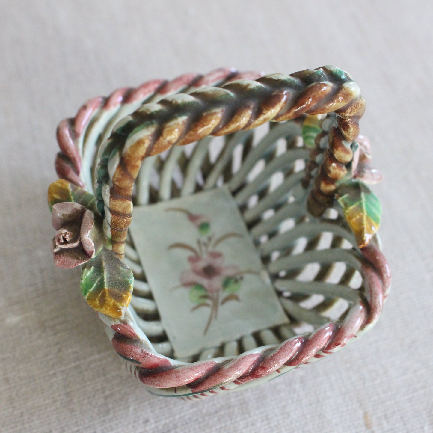 Vintage Hand-Painted Spanish Ceramic Basket