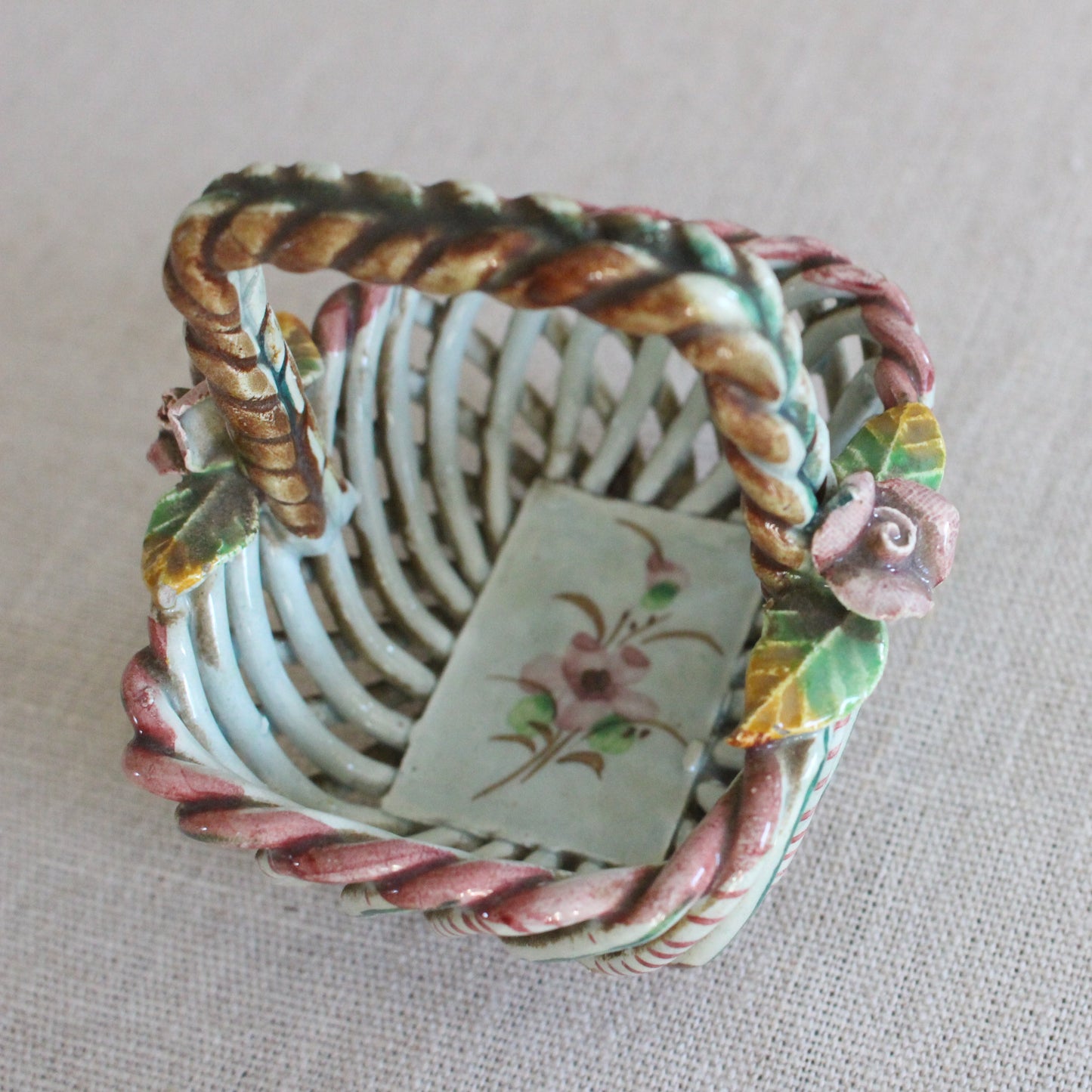 Vintage Hand-Painted Spanish Ceramic Basket
