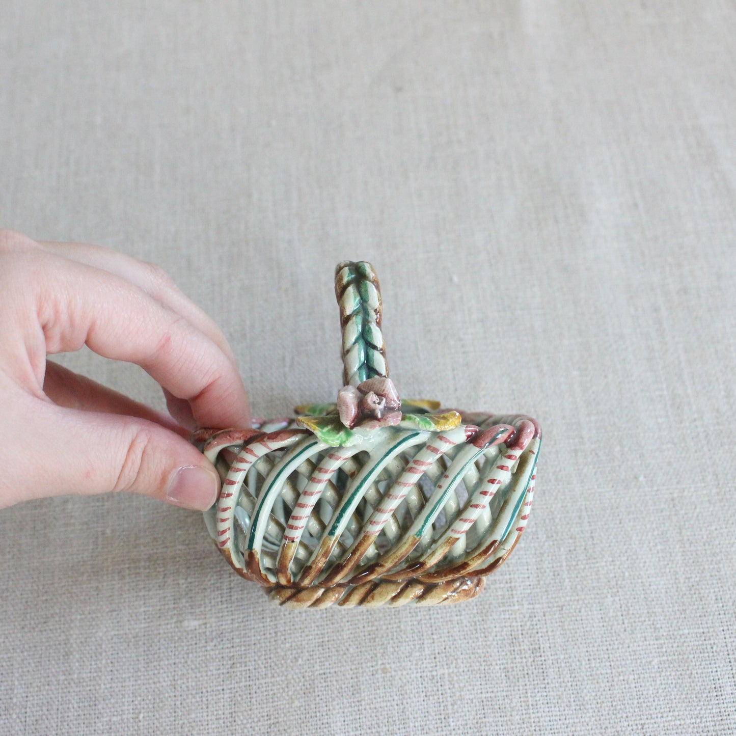 Vintage Hand-Painted Spanish Ceramic Basket