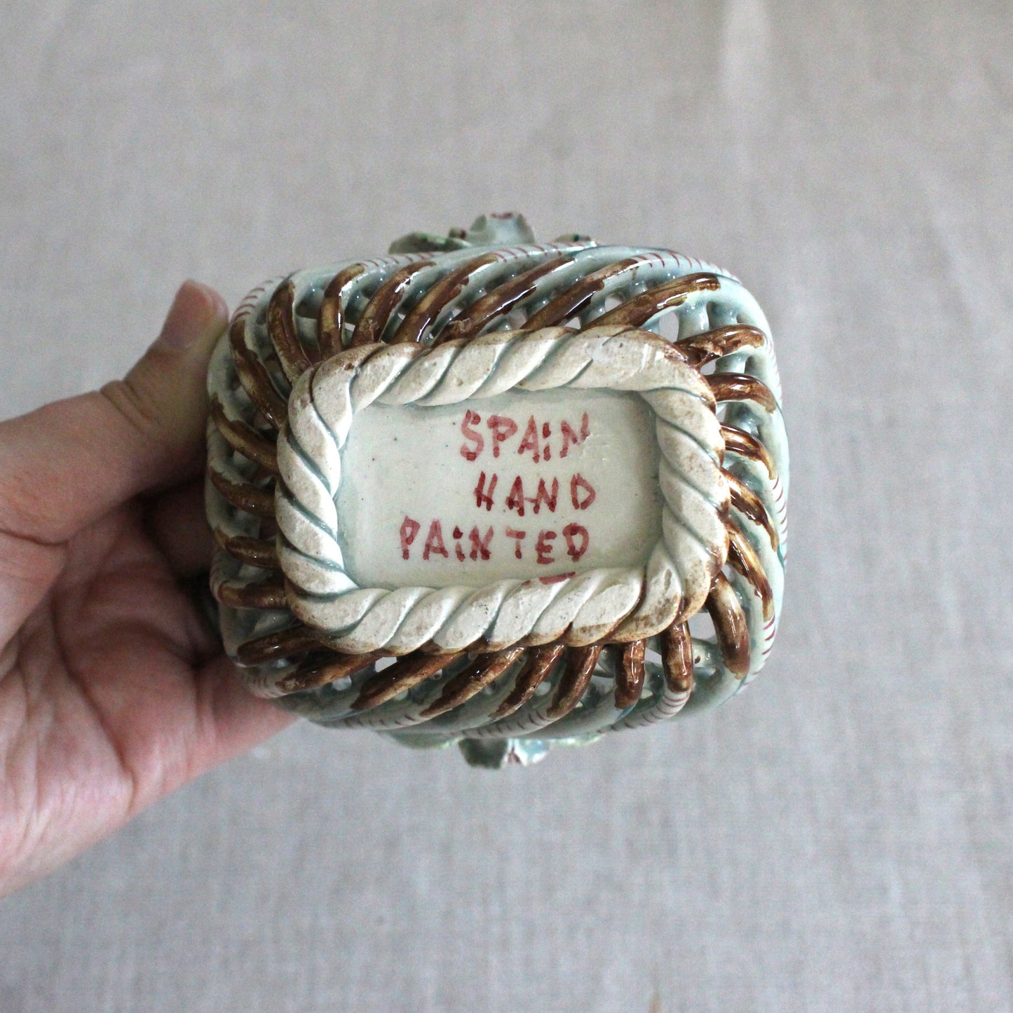 Vintage Hand-Painted Spanish Ceramic Basket