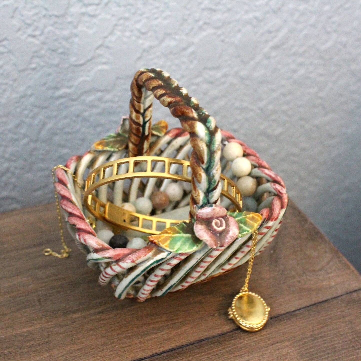 Vintage Hand-Painted Spanish Ceramic Basket