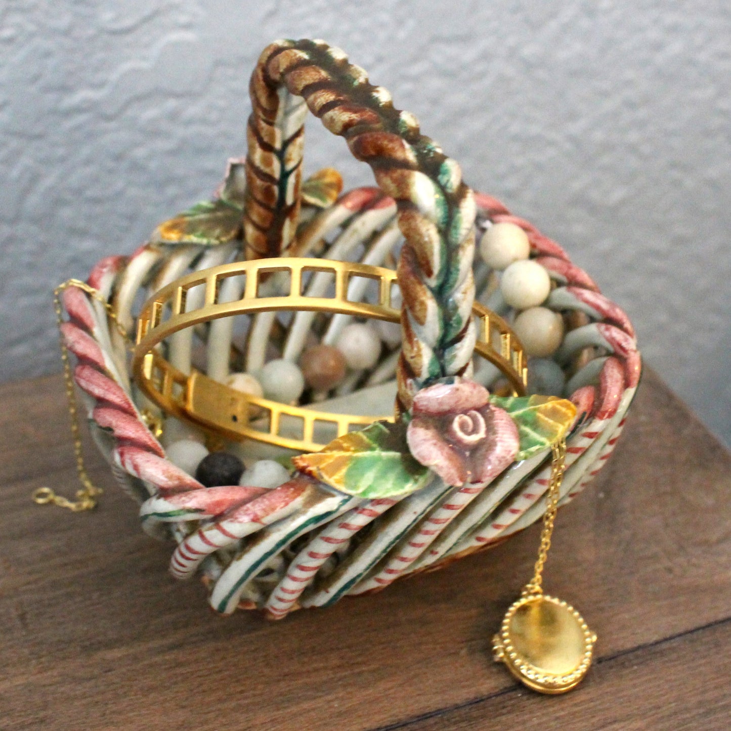 Vintage Hand-Painted Spanish Ceramic Basket
