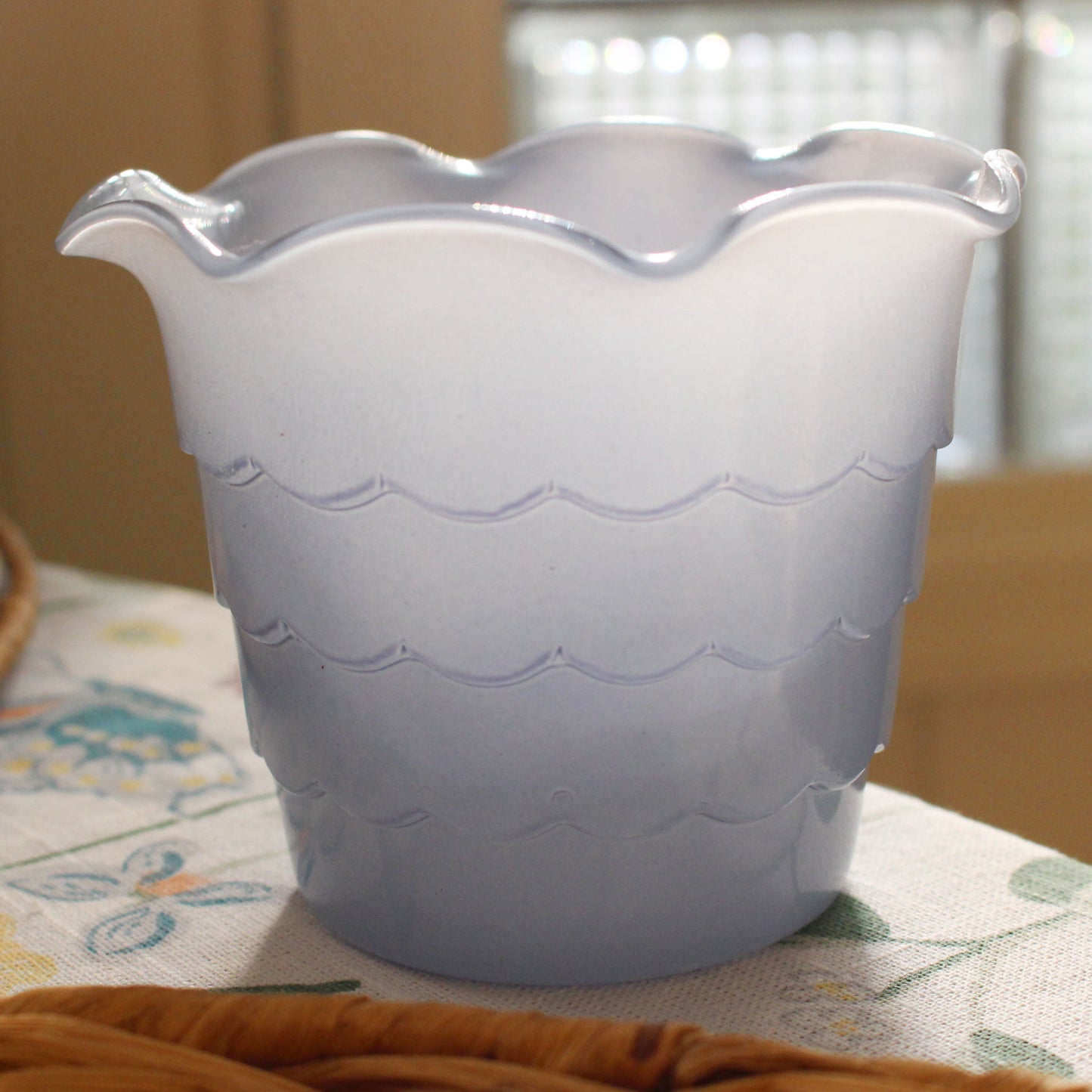 Vintage Baby Blue Scalloped Ruffle Edge Vase