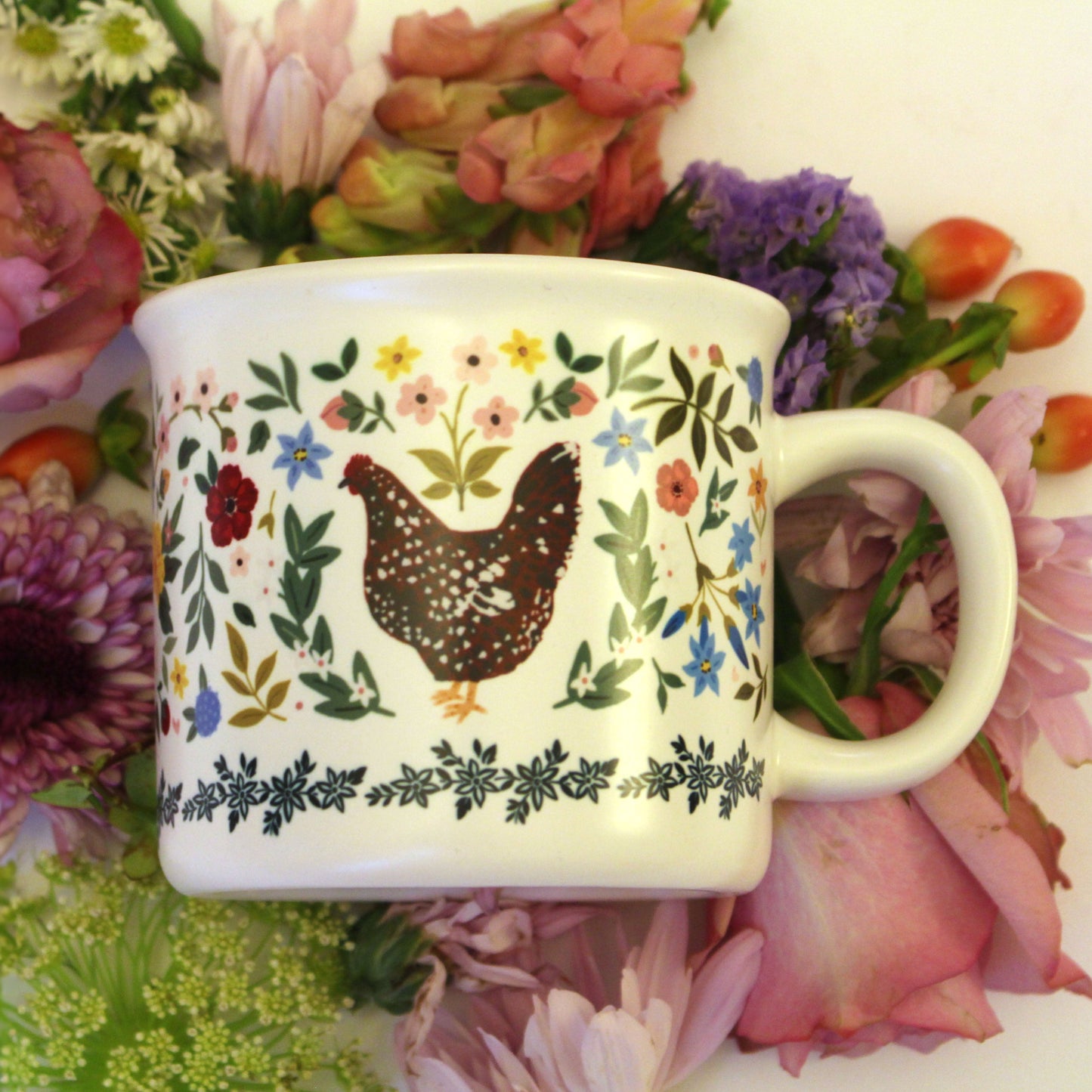 Chicken Folk Floral Mug