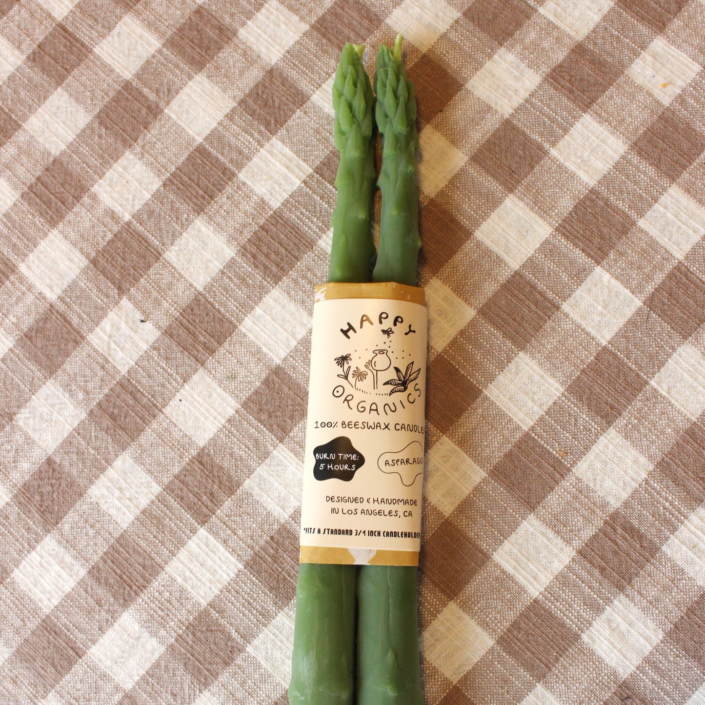 Beeswax Asparagus Candle Taper Pair