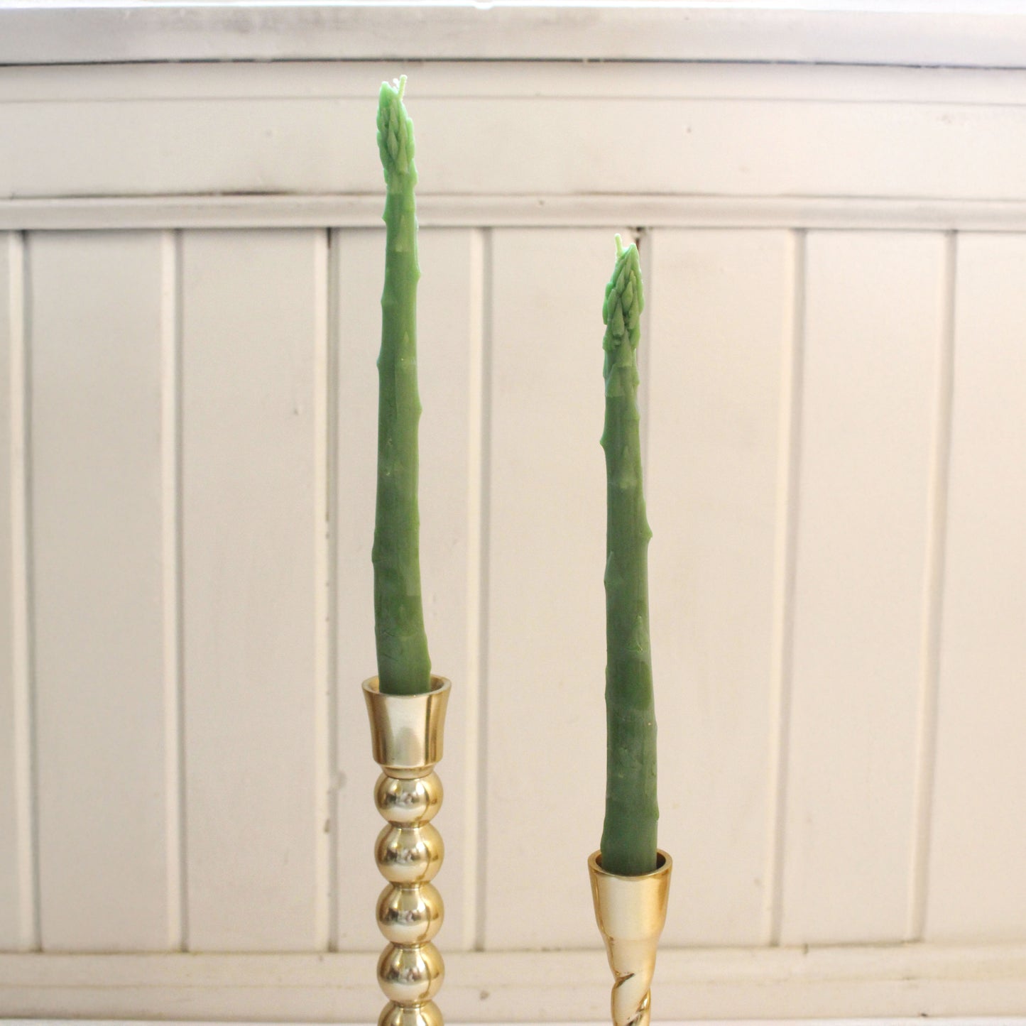 Beeswax Asparagus Candle Taper Pair