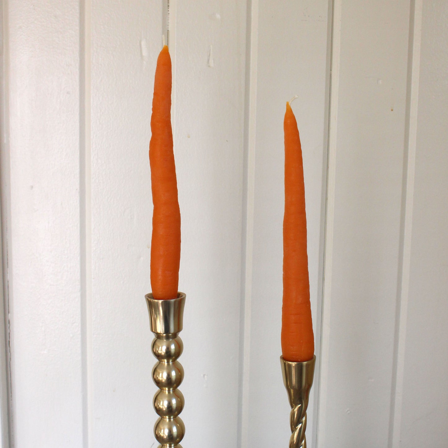 Beeswax Carrot Candle Taper Pair