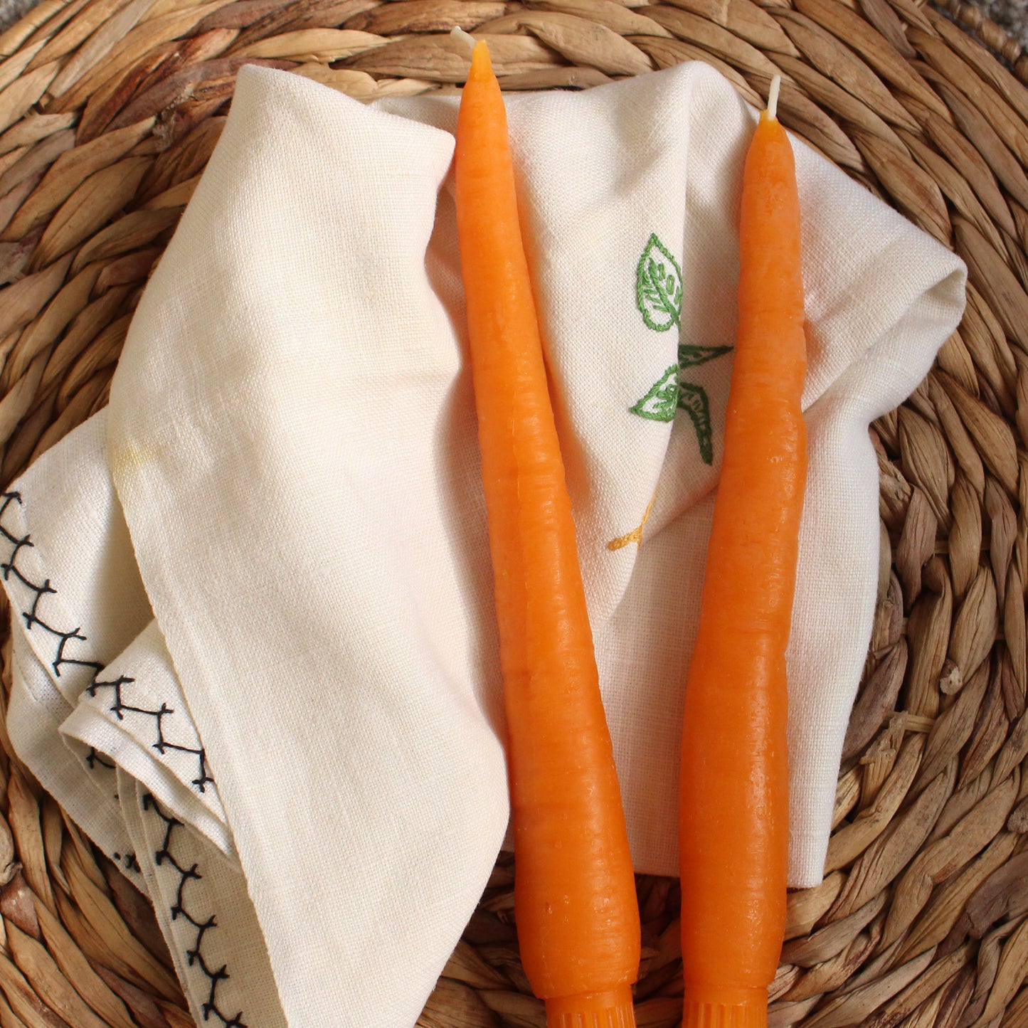 Beeswax Carrot Candle Taper Pair