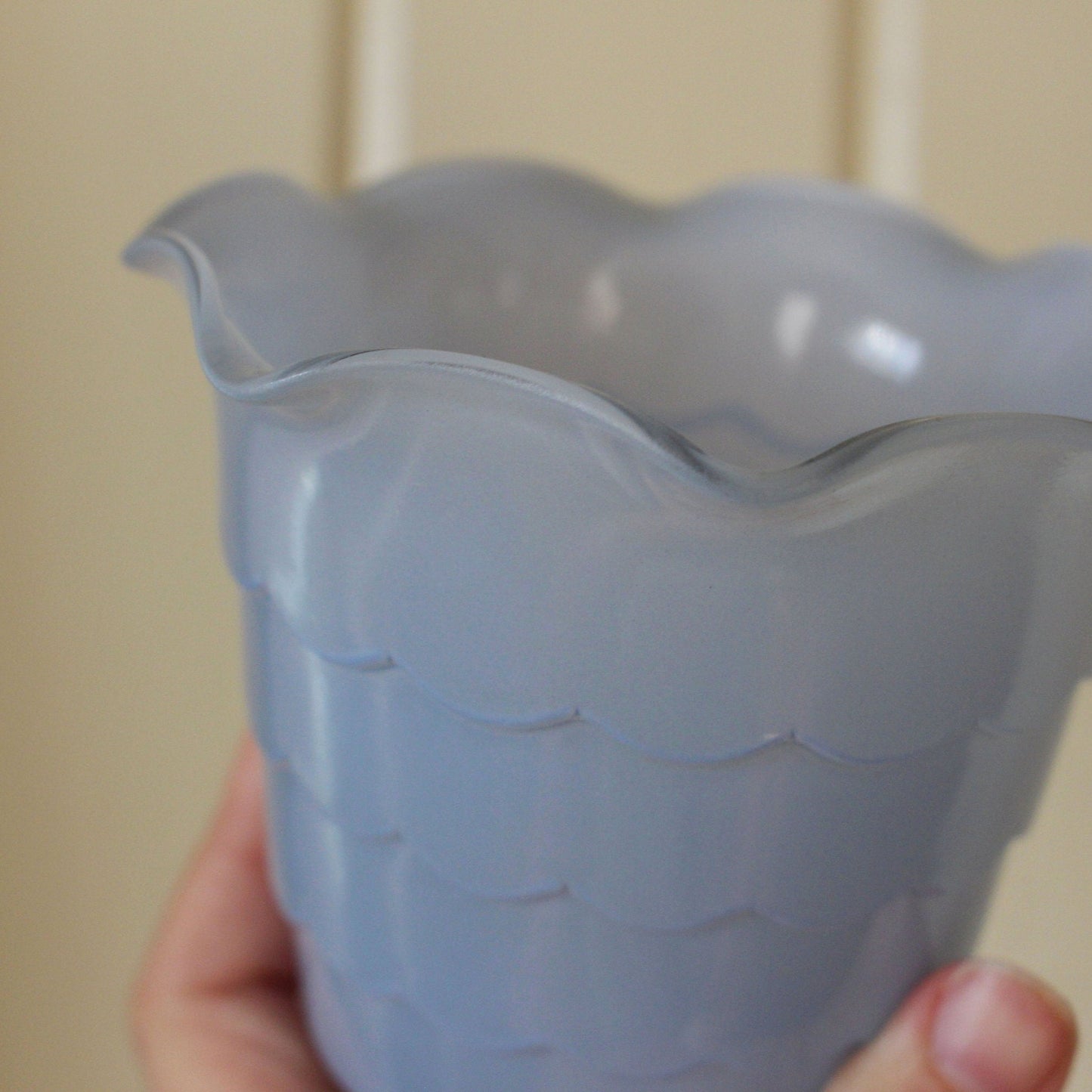 Vintage Baby Blue Scalloped Ruffle Edge Vase