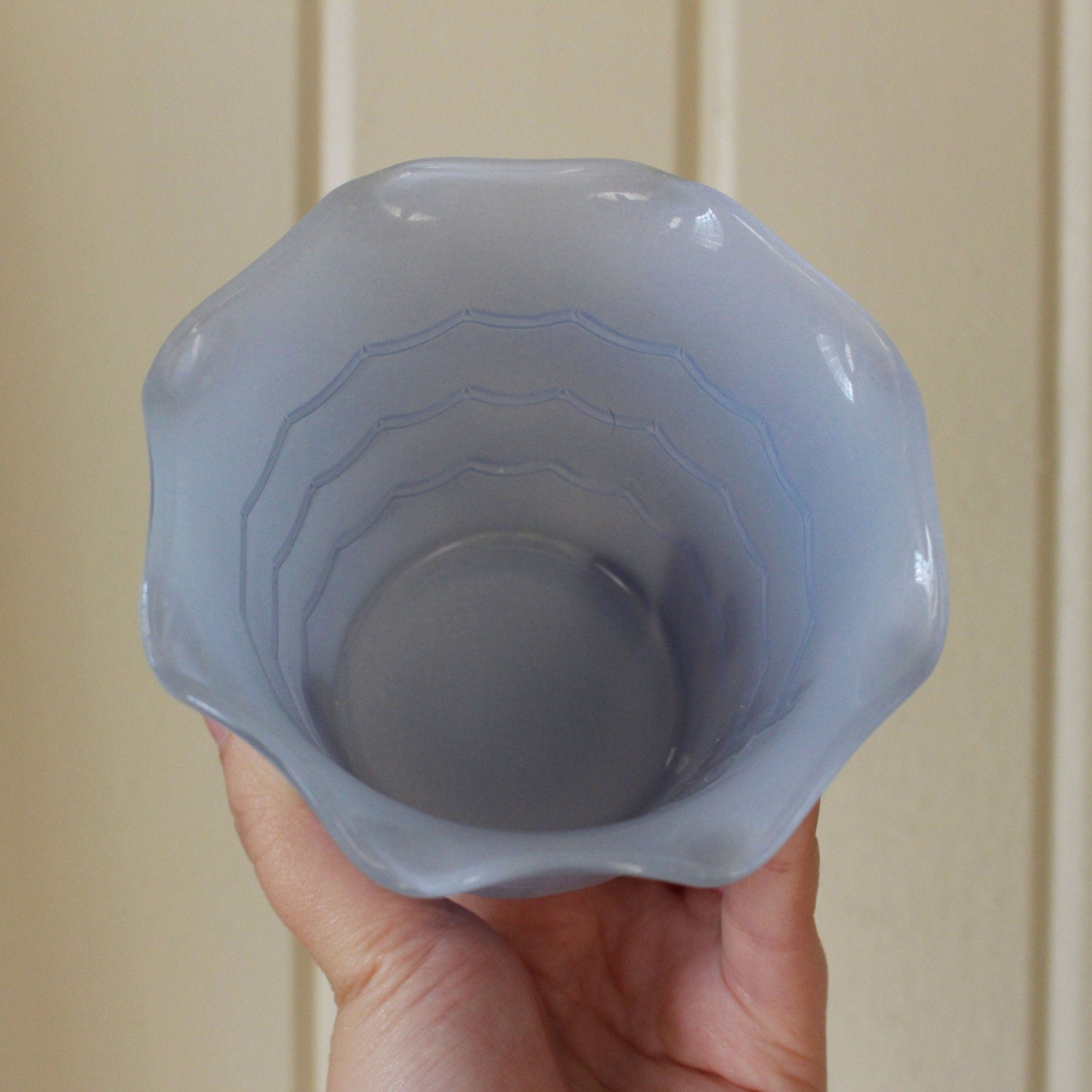 Vintage Baby Blue Scalloped Ruffle Edge Vase