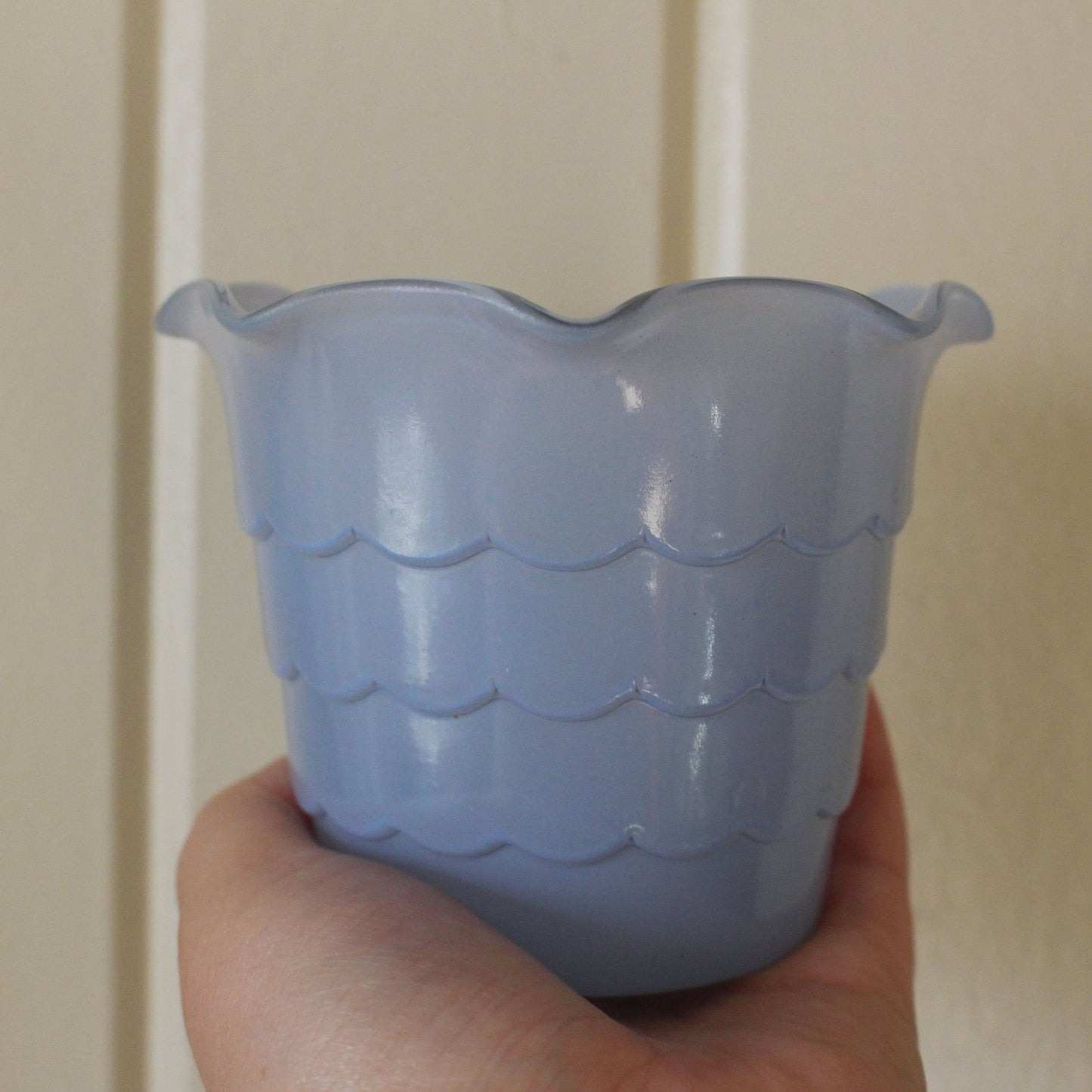 Vintage Baby Blue Scalloped Ruffle Edge Vase