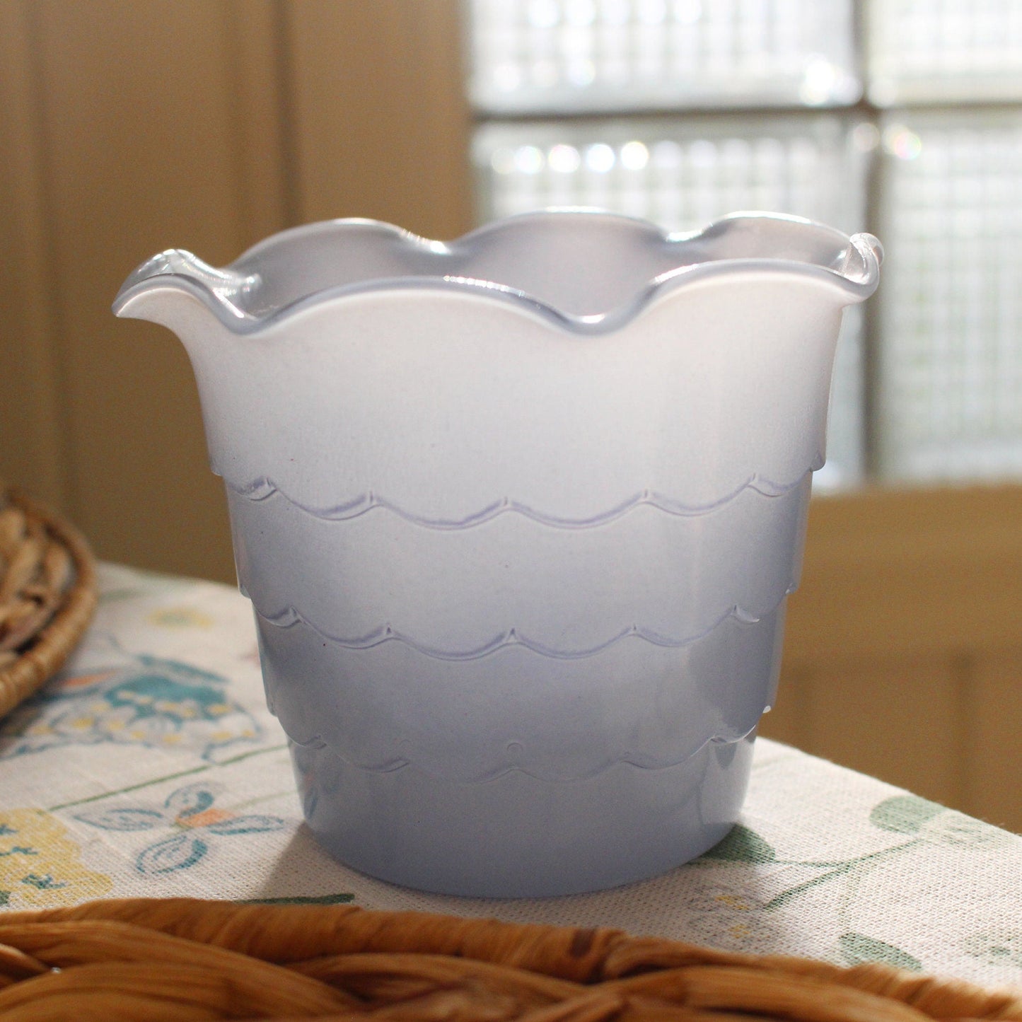 Vintage Baby Blue Scalloped Ruffle Edge Vase