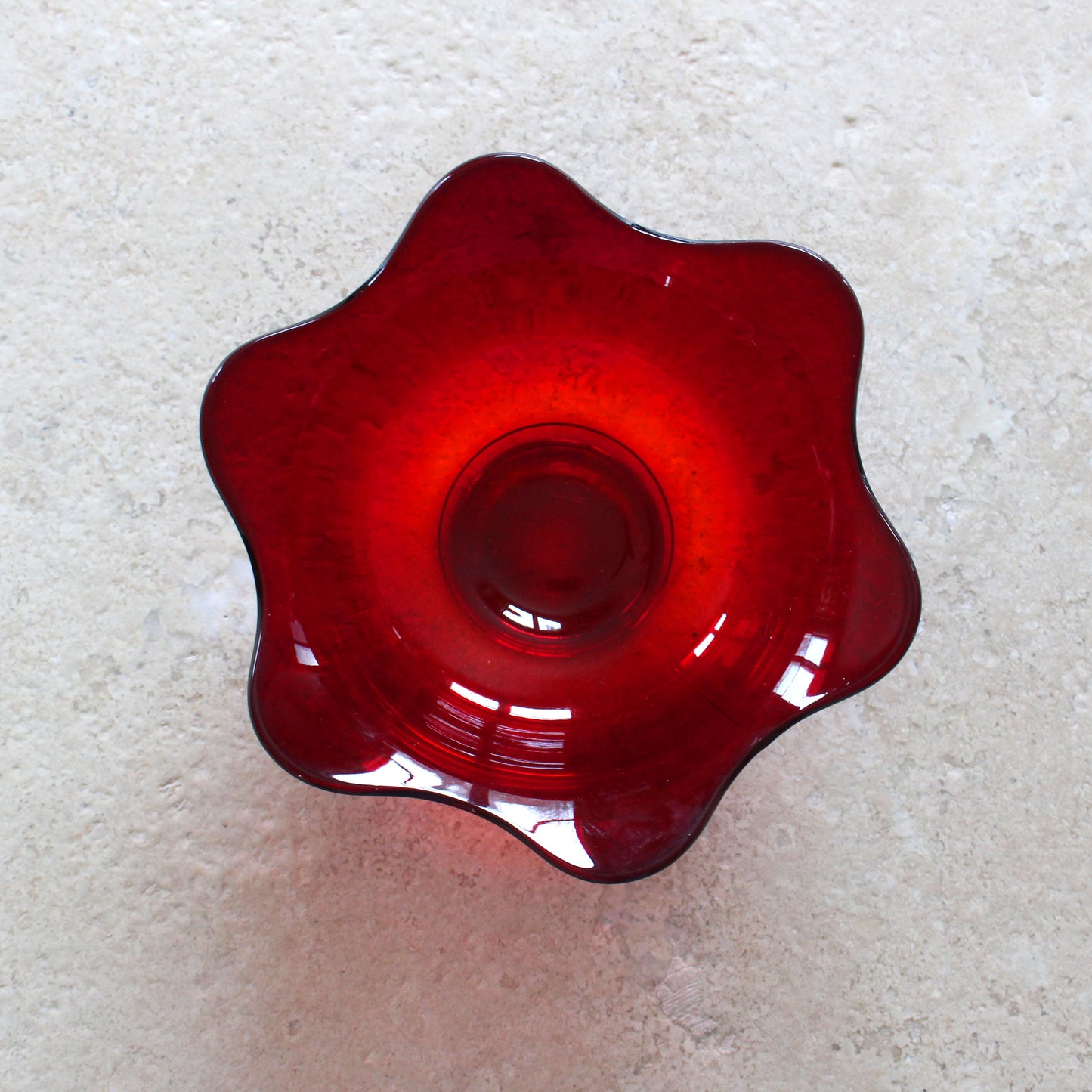 Vintage Red Glass Serving Bowl