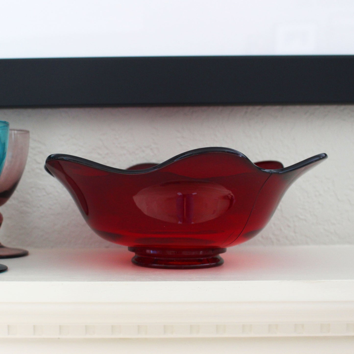 Vintage Red Glass Serving Bowl