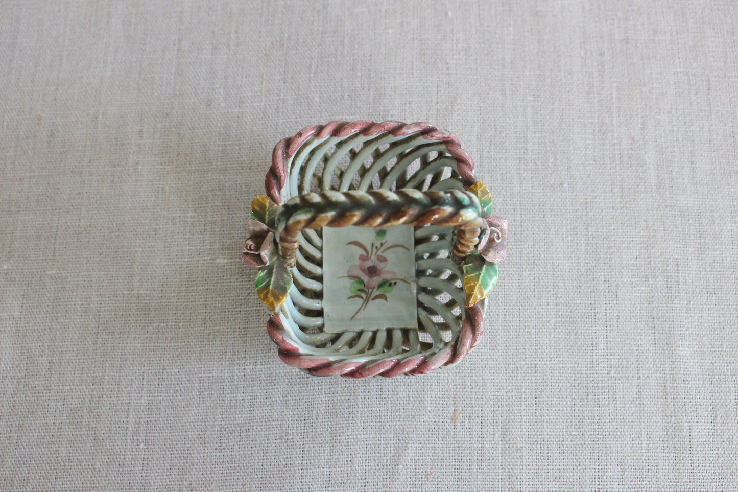 Vintage Hand-Painted Spanish Ceramic Basket