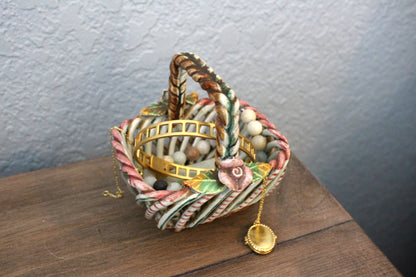 Vintage Hand-Painted Spanish Ceramic Basket