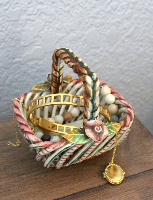 Vintage Hand-Painted Spanish Ceramic Basket