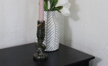 Vintage Dark Green Marble Tapered Candle Holder