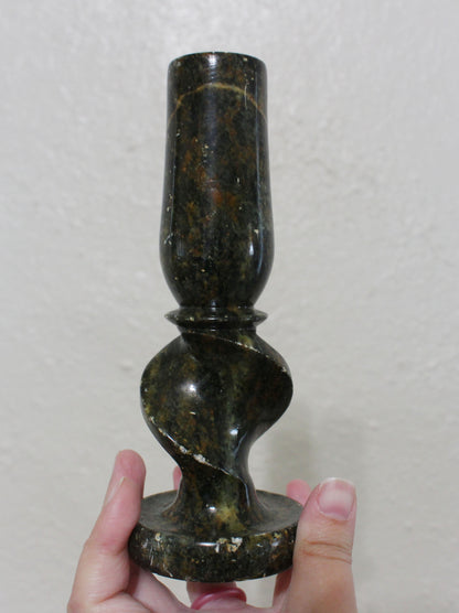 Vintage Dark Green Marble Tapered Candle Holder