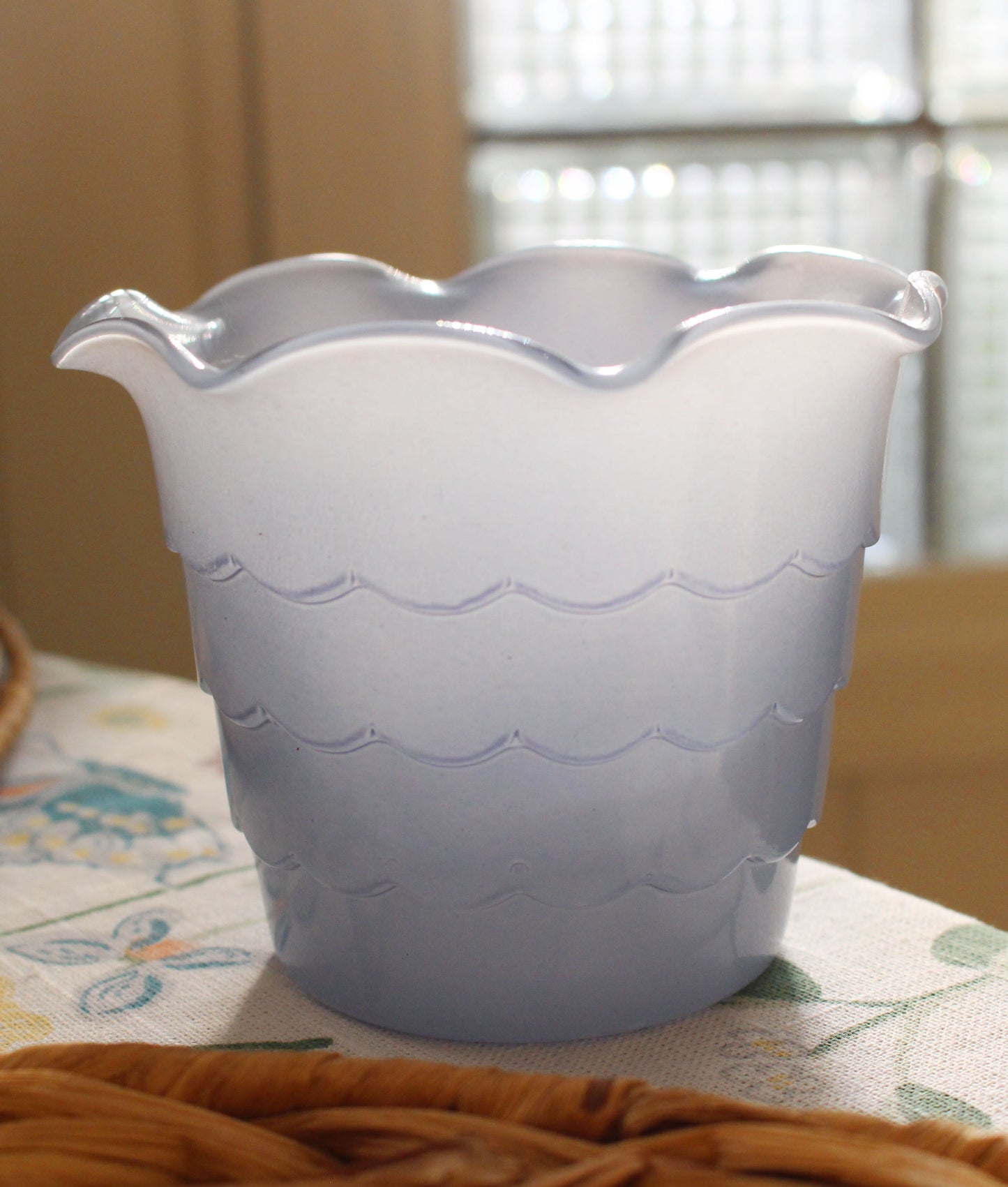 Vintage Baby Blue Scalloped Ruffle Edge Vase