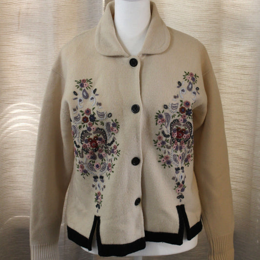 Vintage Floral Embroidered Cardigan Sweater