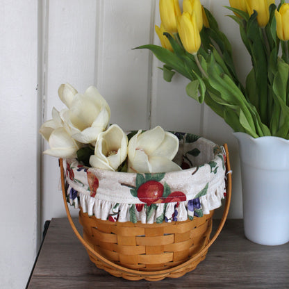 Vintage Basket with Fruit-Patterned Liner