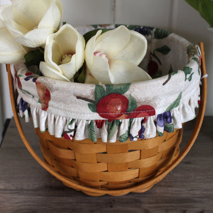 Vintage Basket with Fruit-Patterned Liner