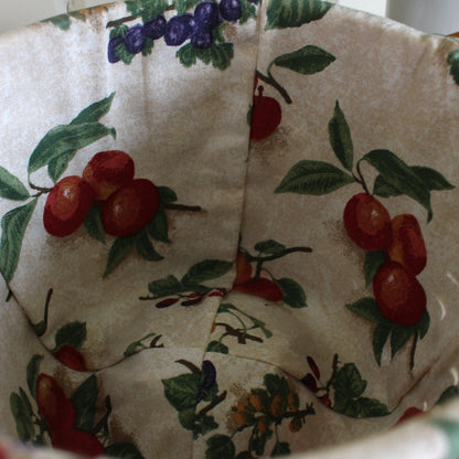 Vintage Basket with Fruit-Patterned Liner