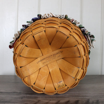 Vintage Basket with Fruit-Patterned Liner