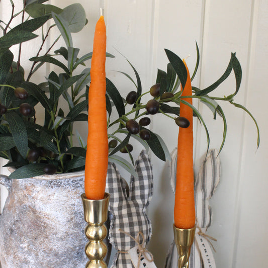 Beeswax Carrot Candle Taper Pair