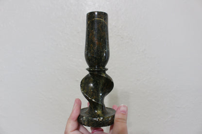 Vintage Dark Green Marble Tapered Candle Holder