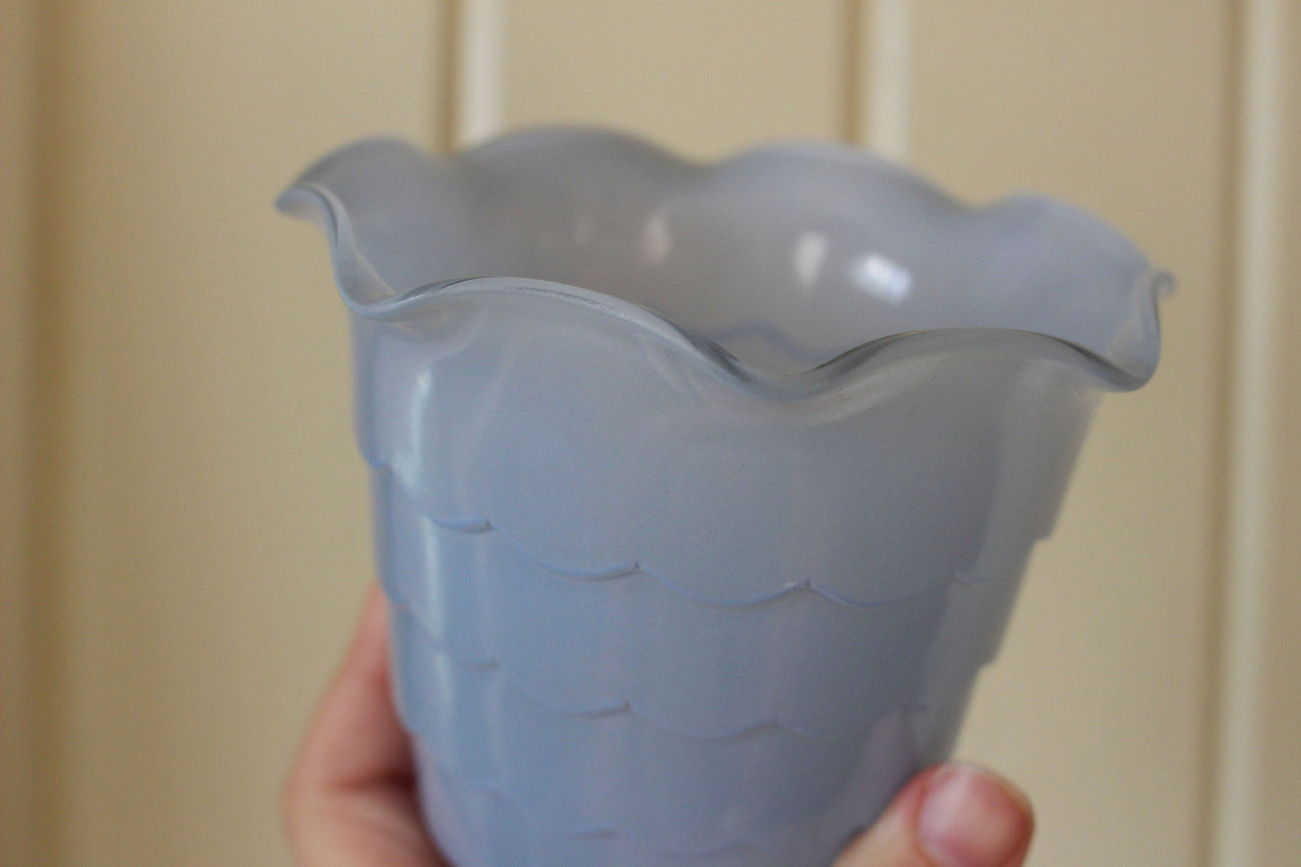 Vintage Baby Blue Scalloped Ruffle Edge Vase