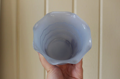 Vintage Baby Blue Scalloped Ruffle Edge Vase