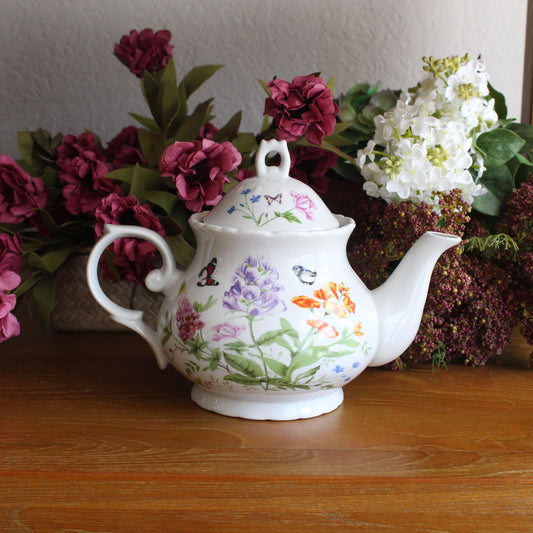 Vintage Floral Teapot with Butterflies | Cottagecore Tea Pot
